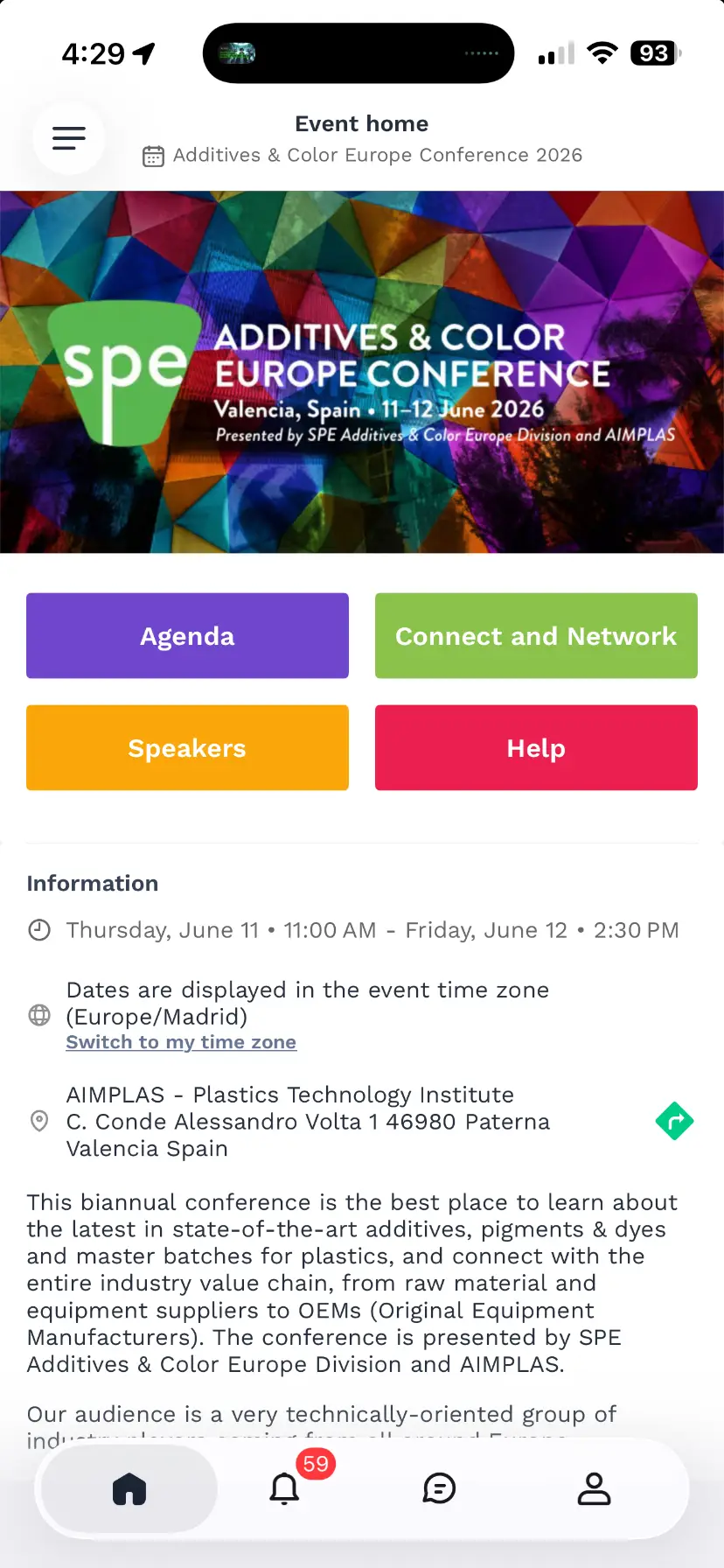 Step 5: Confirmation screen showing access to the SPE Additives & Color Europe Conference 2026 event.